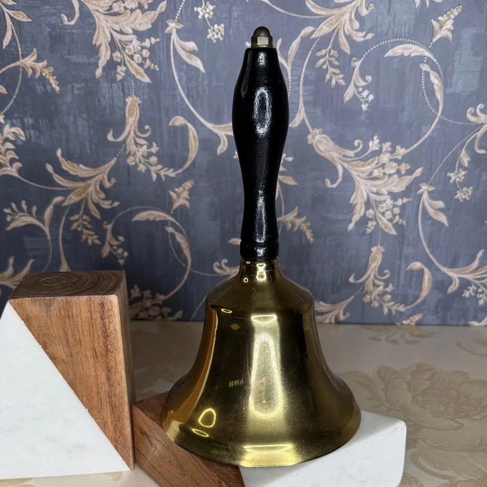 Vintage Estate Brass Hand Bell with Black Wooden Handle Retirement 1927-1971